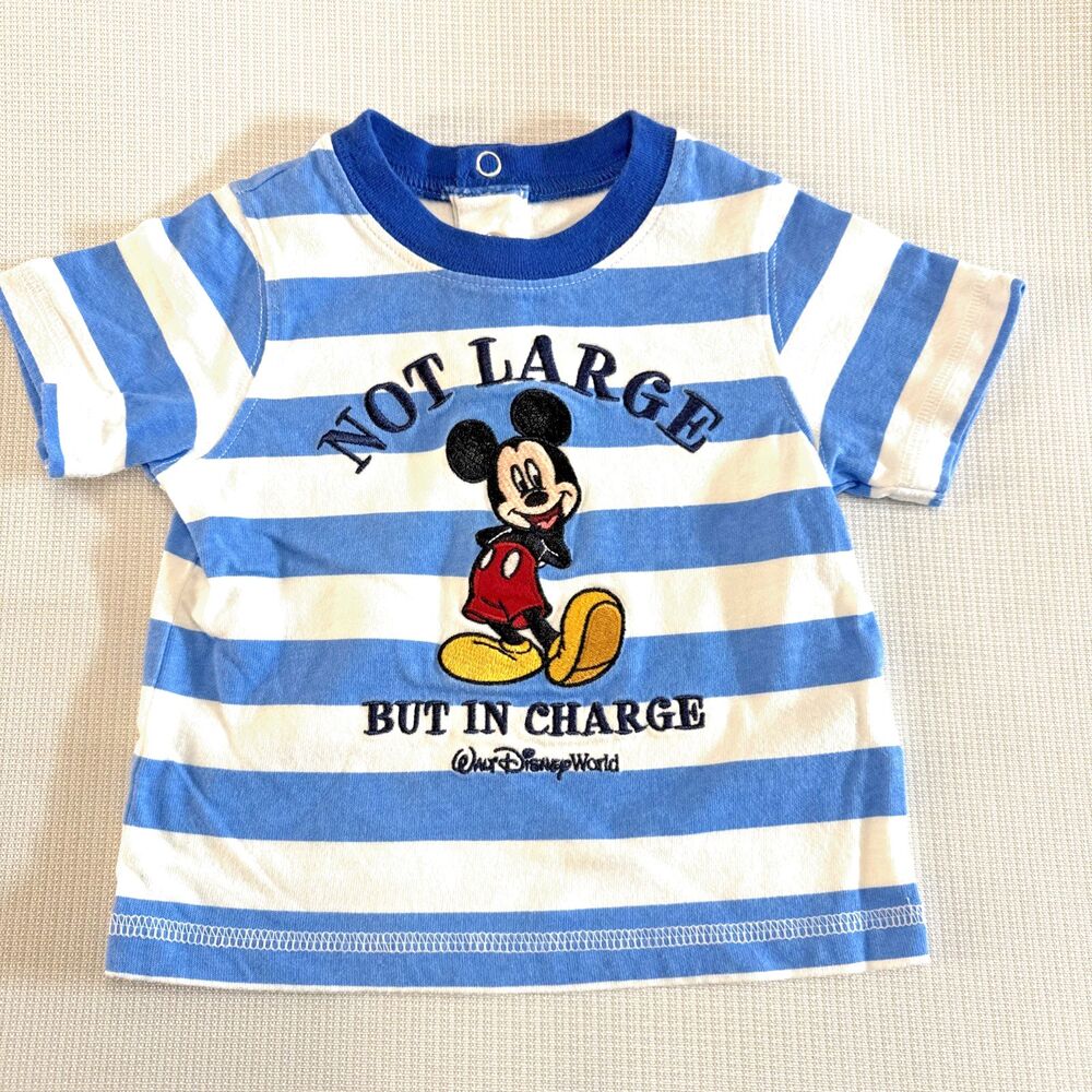 Disney Parks Blue Stripe Ringer Tee Mickey Mouse Not Large But In Charge - 6M